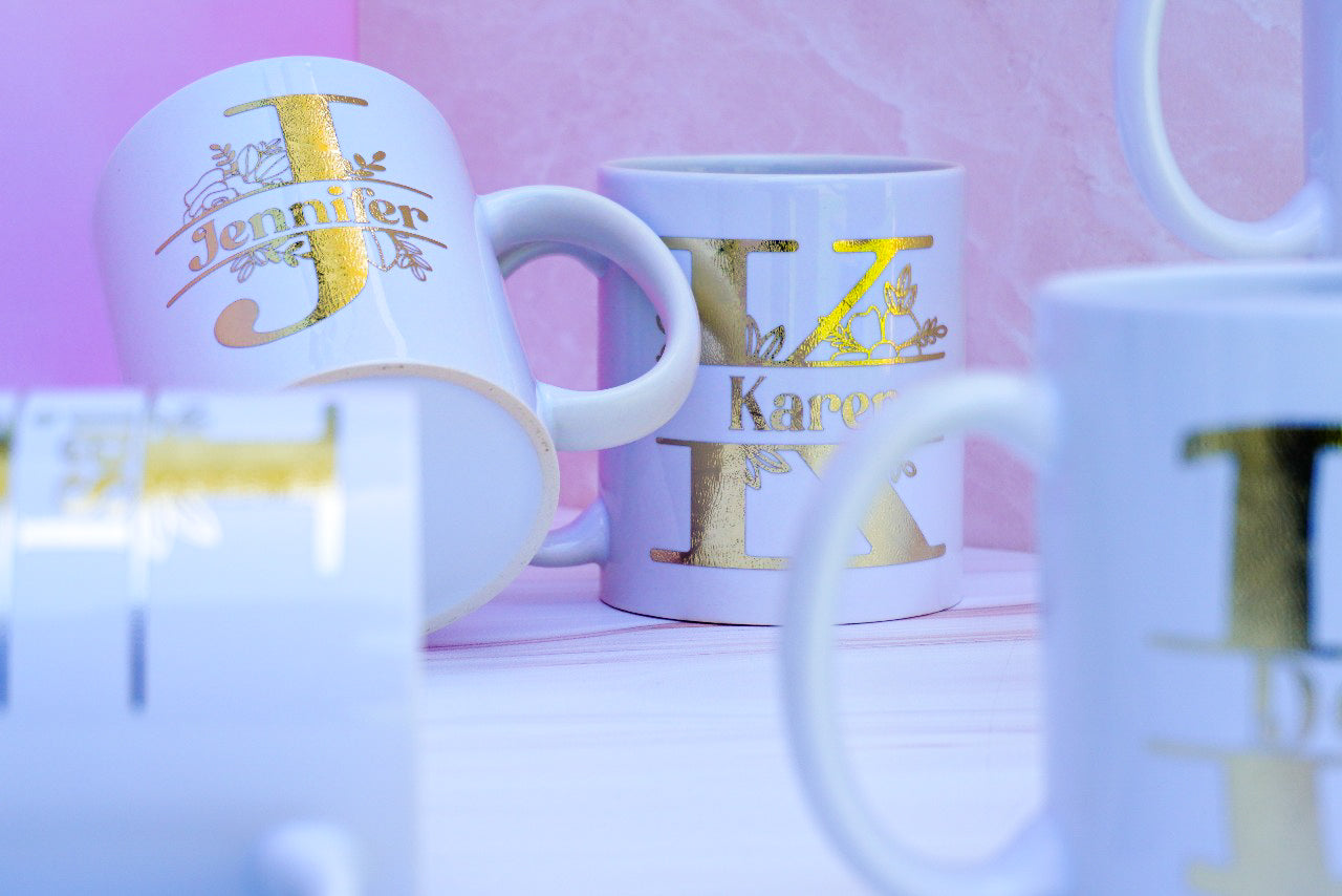 Taza blanca con vinil